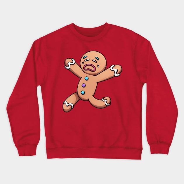 Crying Scared Running Gingerbread Man Cartoon Crewneck Sweatshirt by TheMaskedTooner